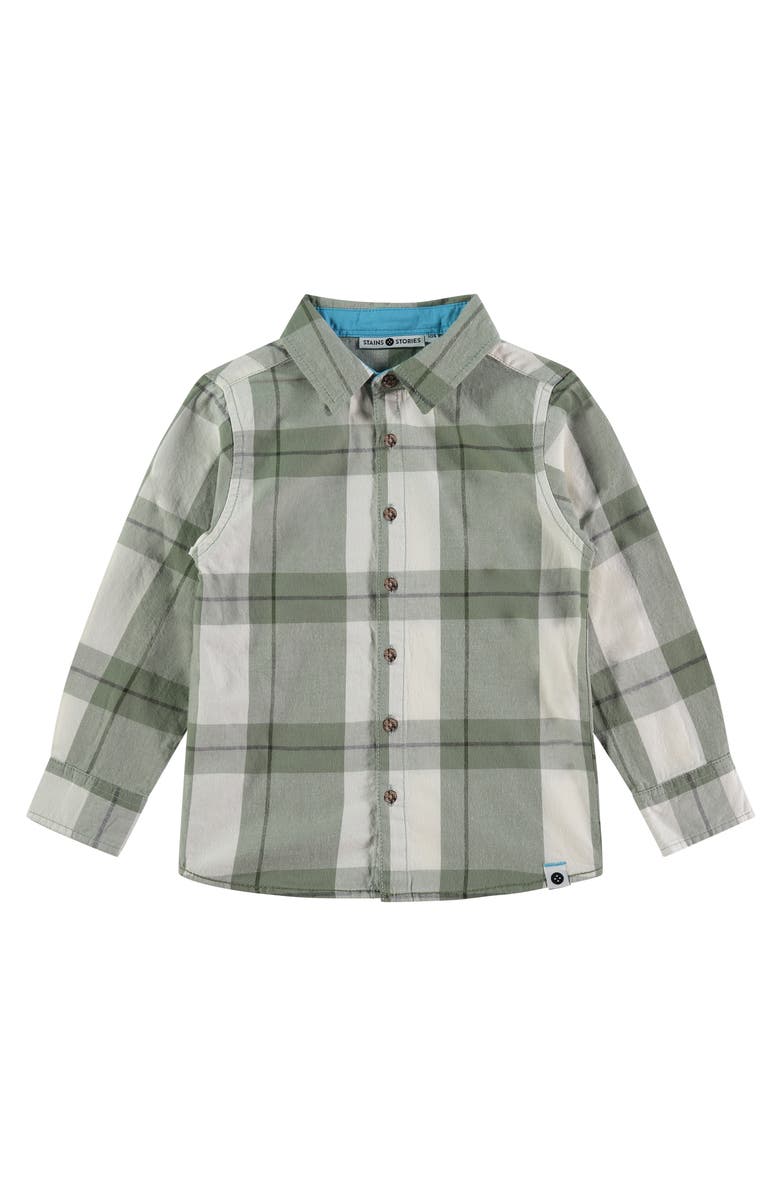 Stains and Stories by Babyface Check Pattern Button Up Shirt, Main, color, Light Army