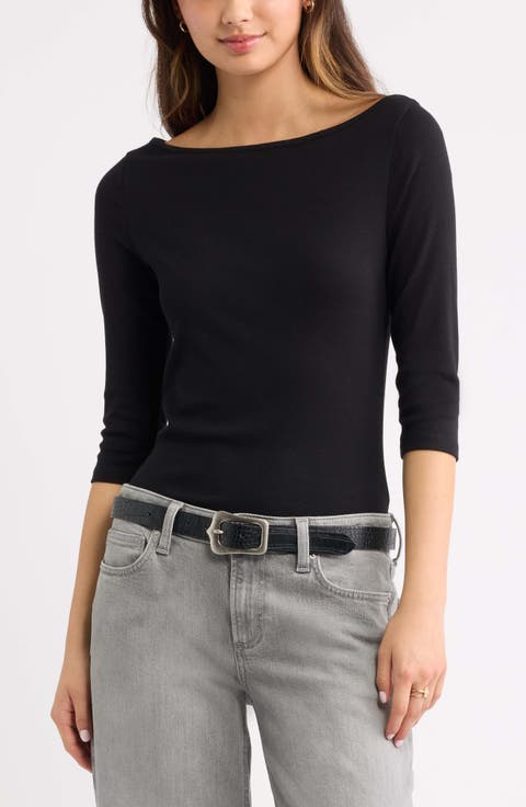 Boat Neck Three-Quarter Sleeve Top