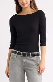 BP. Boat Neck Three-Quarter Sleeve Top