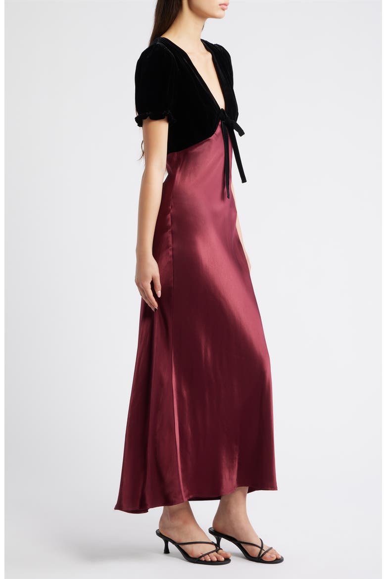 Dory Puff Sleeve Mixed Media Velvet & Satin Cocktail Dress, Alternate, color, GARNET