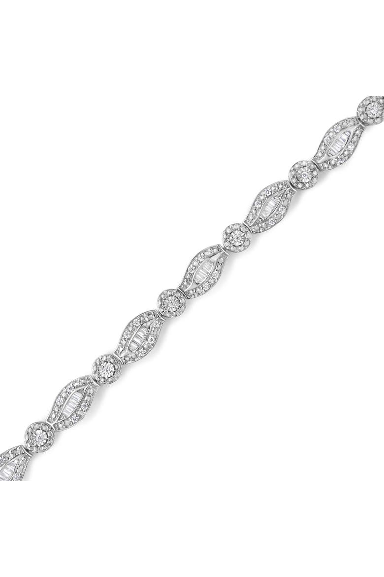 Silver 1 cttw Diamond Double Leaf and Bezel Link Bracelet, Alternate, color, White