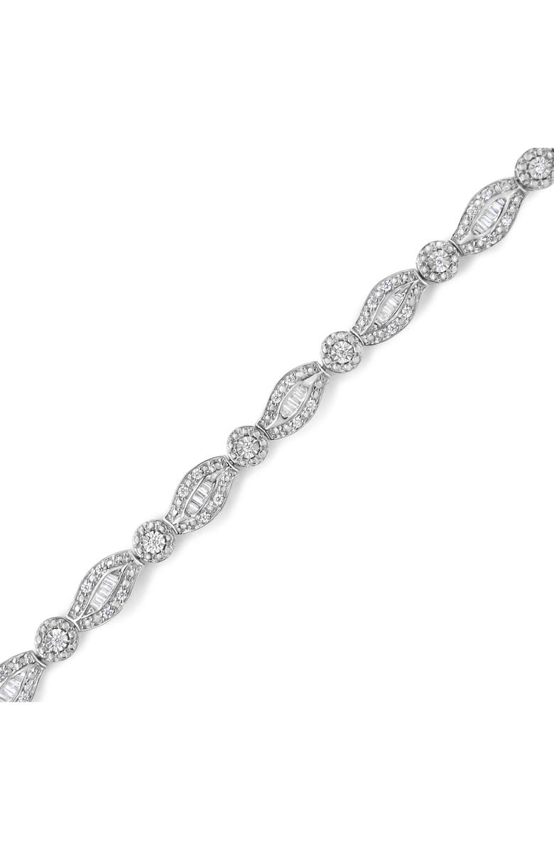 Haus of Brilliance Silver 1 cttw Diamond Double Leaf and Bezel Link Bracelet, Alternate, color, White