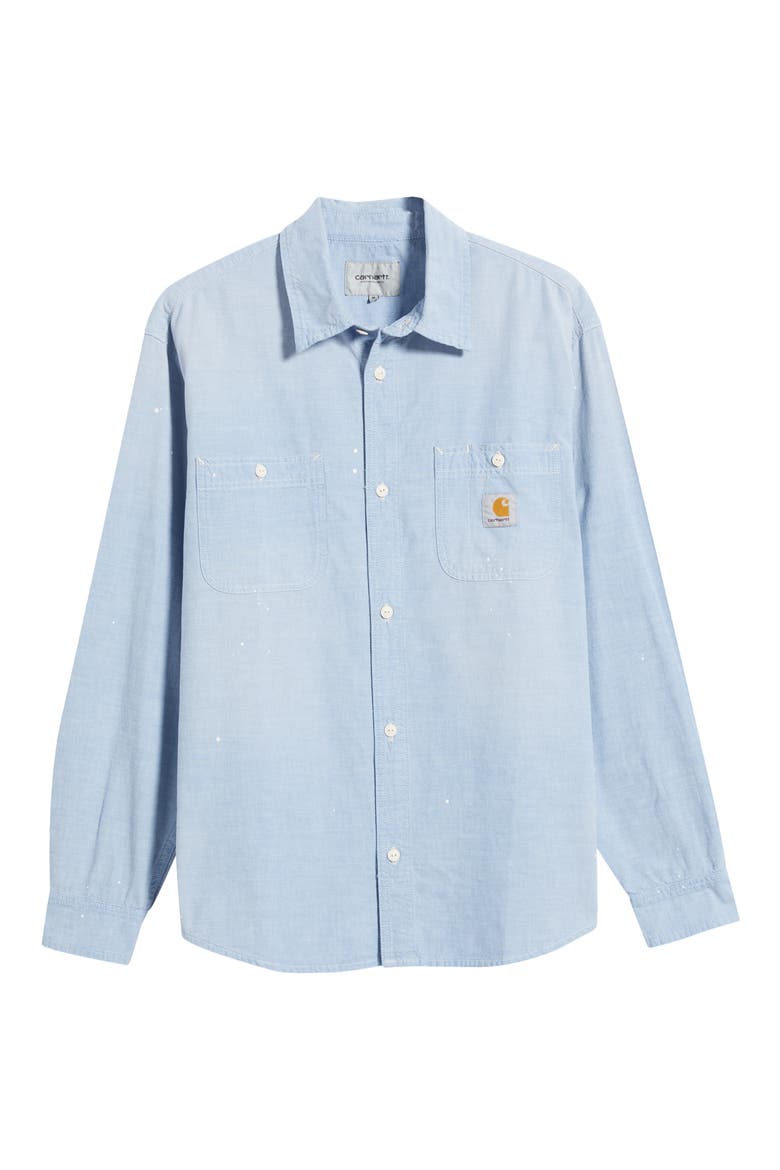 Painter Cotton Chambray Button-Up Shirt, Main, color, BLUE (WORN USED, SPLATTER)