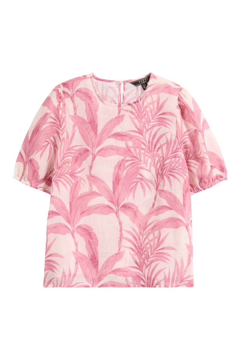 Palm Print Puff Sleeve Top, Alternate, color, PINK