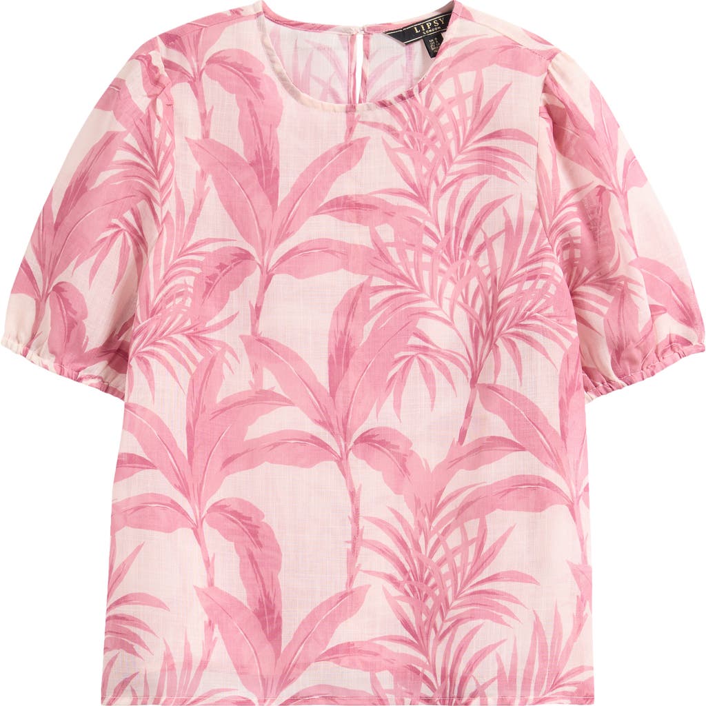 Lipsy Palm Print Puff Sleeve Top