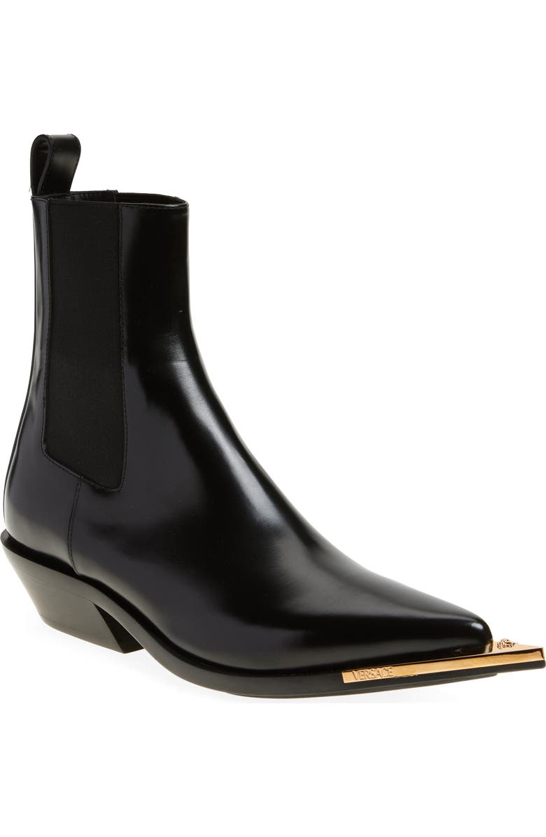 Versace Arrow Pointed Toe Boot, Main, color,