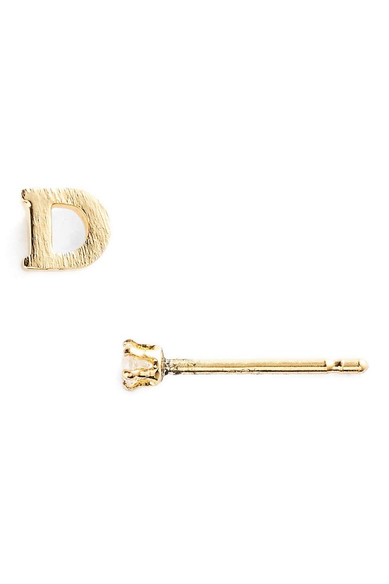 Initial & Cubic Zirconia Stud Earrings, Main, color, GOLD- D