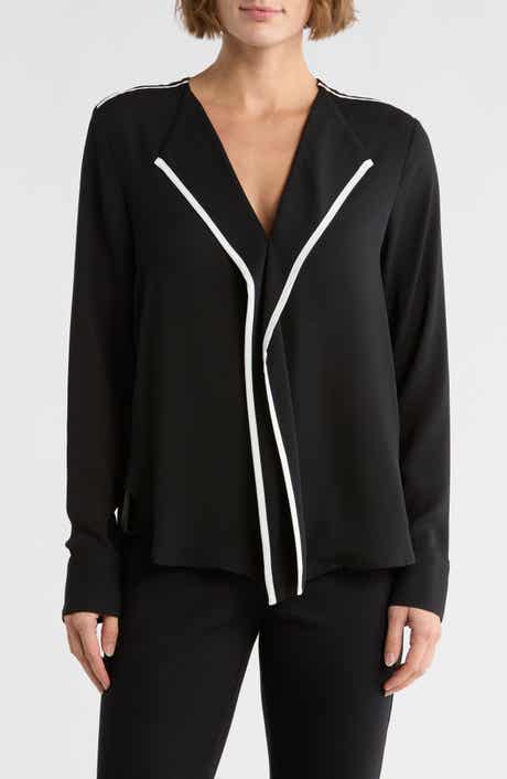 DKNY Long Sleeve Contrast Ruffle Top
