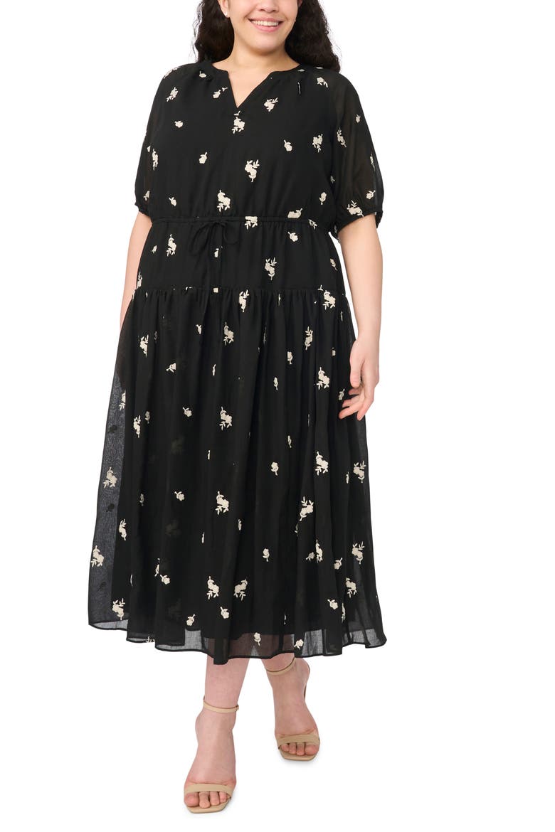 Print Tie Waist Midi Dress, Main, color, RICH BLACK