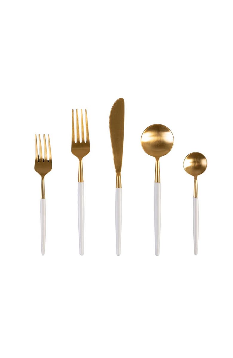 Be Home White and Gold Flatware Set, Main, color, White