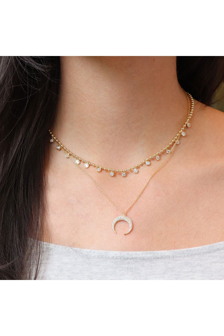 Beaded CZ Dangle Necklace, Alternate, color, Gold