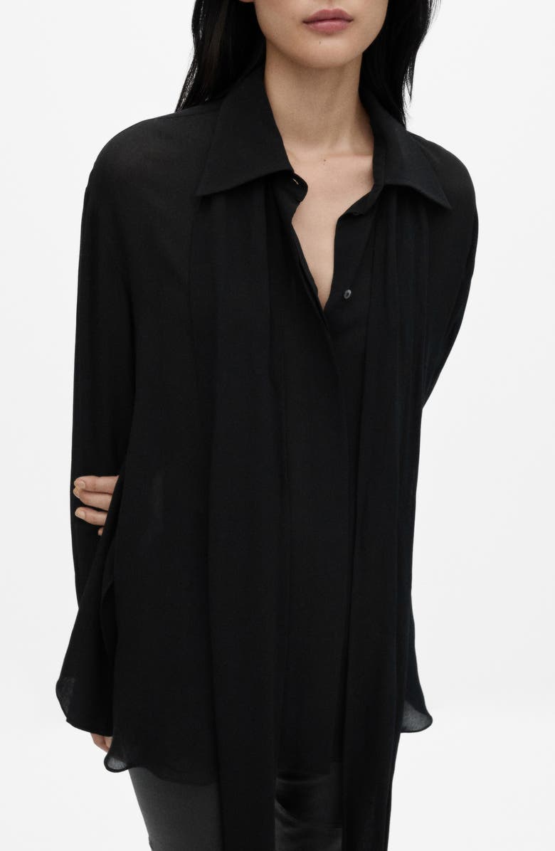 MANGO Tie Neck Semisheer Button-Up Shirt, Main, color, 