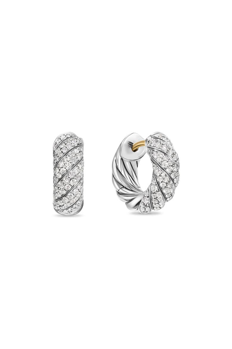 Sculpted Cable Hoop Earrings in Sterling Silver with Diamonds, 14.4mm, Main, color, STERLING SILVER