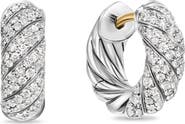 David Yurman Sculpted Cable Hoop Earrings in Sterling Silver with Diamonds, 14.4mm