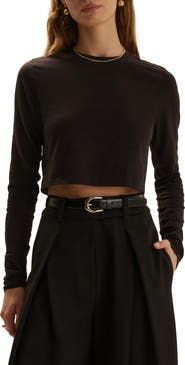 Favorite Daughter The Laura Stretch Cotton Long Sleeve Crop T-Shirt