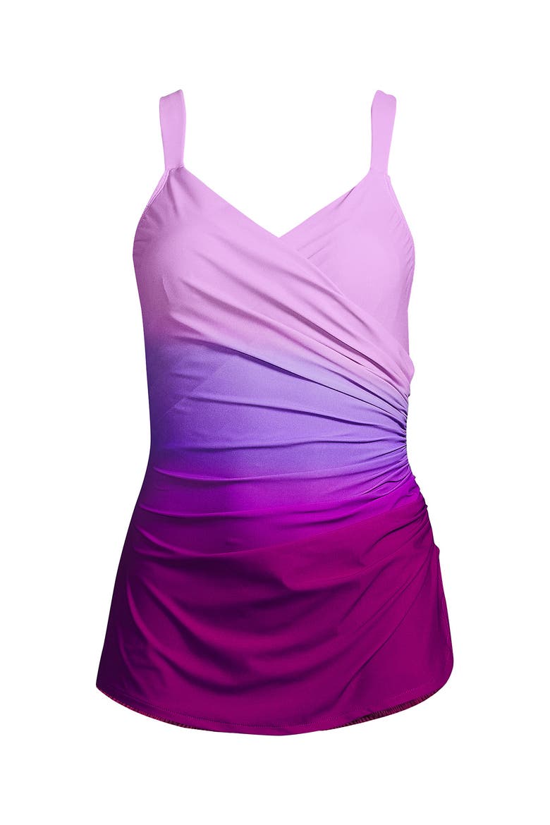 SlenderSuit V-Neck Skirted Low Leg One Piece, Alternate, color, Crimson Rose/Purple Ombre