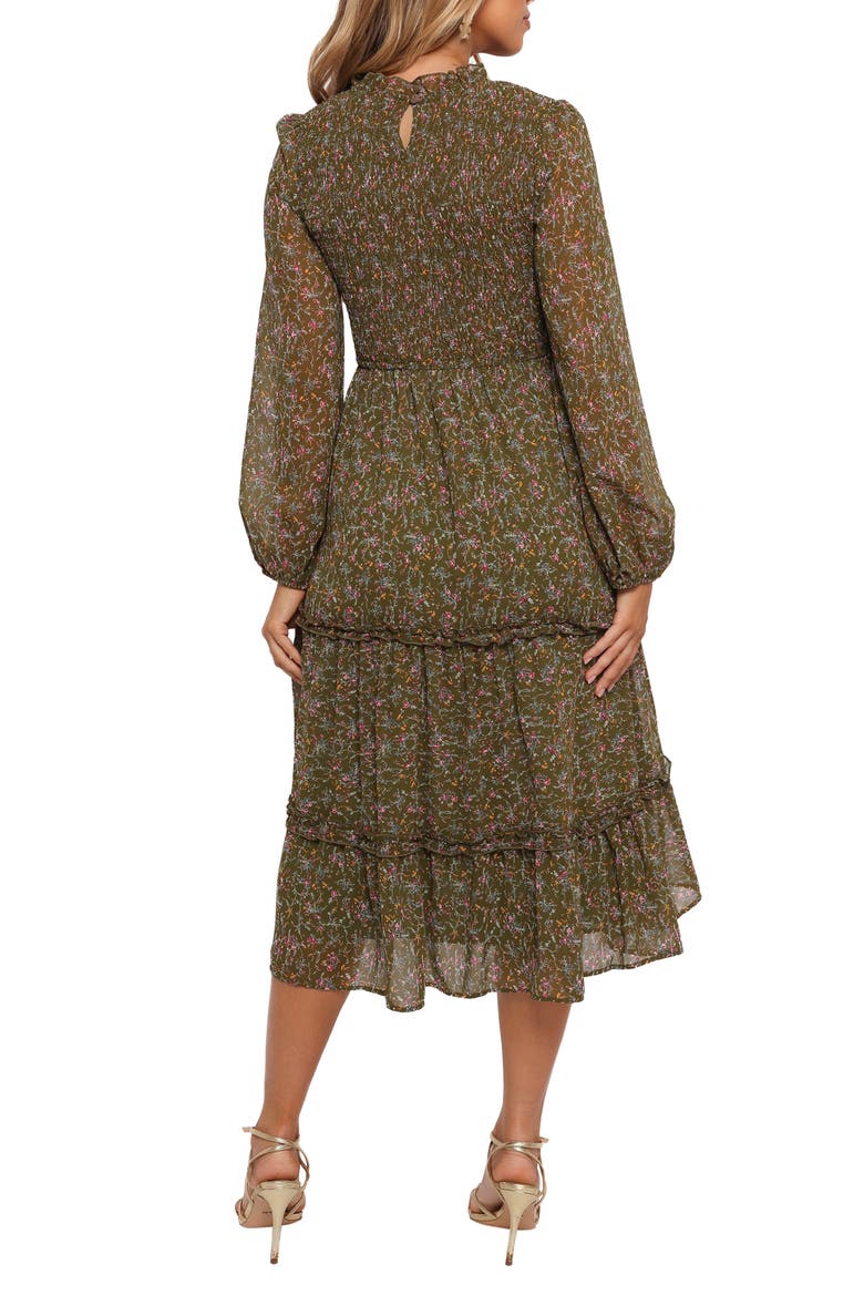 Edwina Floral Long Sleeve Tiered Midi Dress, Alternate, color, OLIVE FLORAL