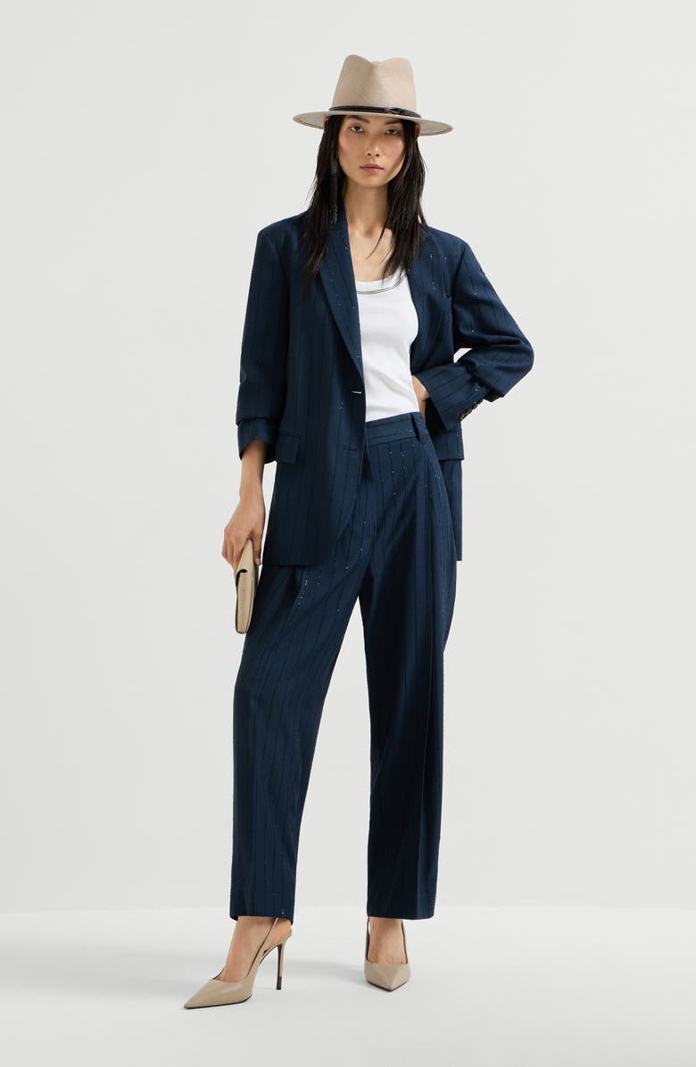 Brunello Cucinelli Dazzling chalk stripe blazer, Alternate, color, Blue