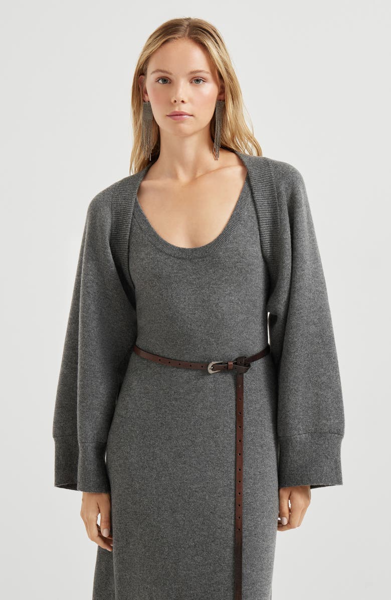 Brunello Cucinelli Double knit shrug, Alternate, color, Lead