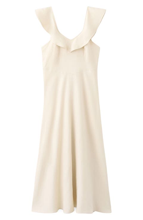 Ruffle Linen Blend Midi Dress