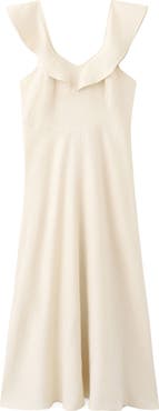 MANGO Ruffle Linen Blend Midi Dress
