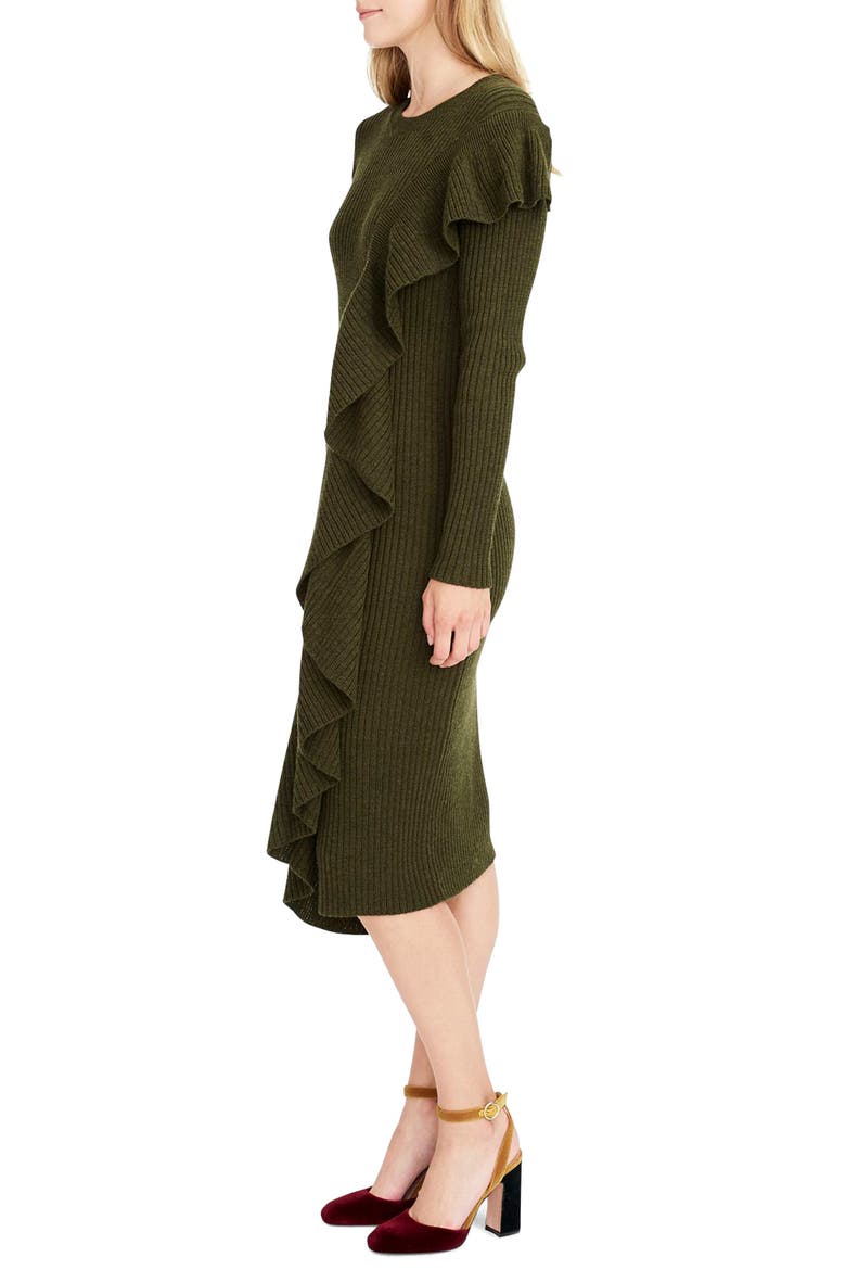 Collection Ruffle-Front Sweater Dress, Alternate, color, HEATHER OLIVE