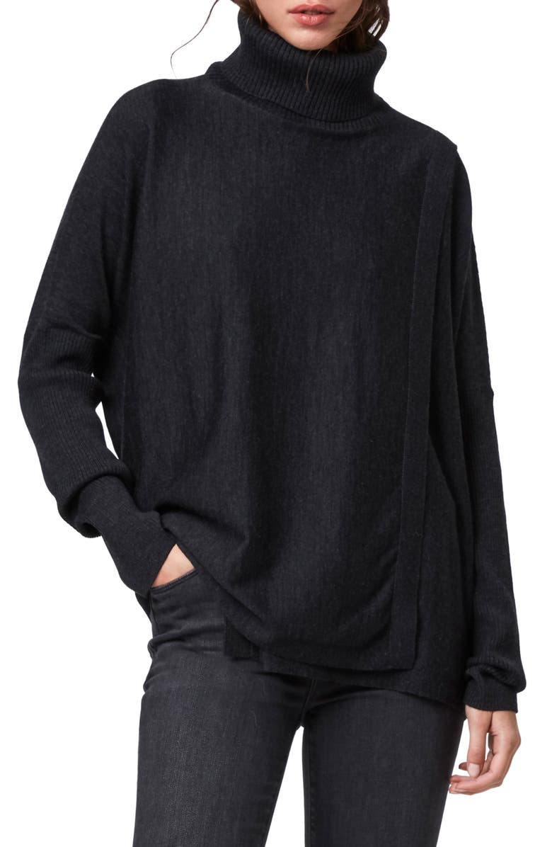 AllSaints Koko Merino Wool Turtleneck Wrap Sweater, Main, color, 