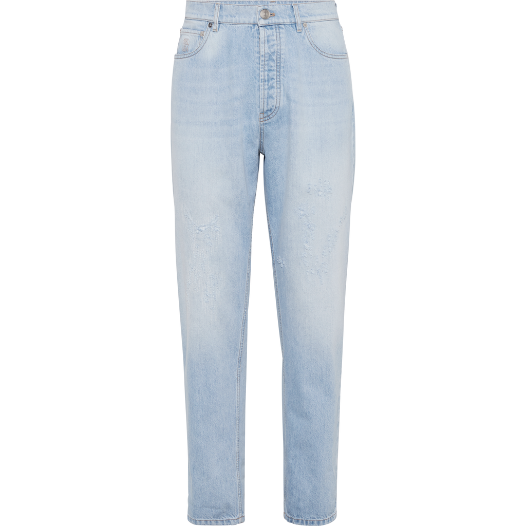 Brunello Cucinelli Denim Trousers With Rips In Blue
