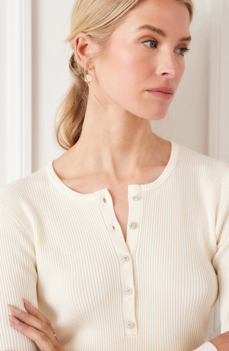 Karen Kane Rib Henley Sweater, Alternate, color, Cream