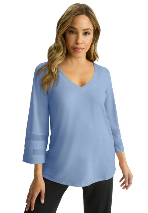 Stretch Knit Mesh Inset Sleeve Tunic (Plus Available)