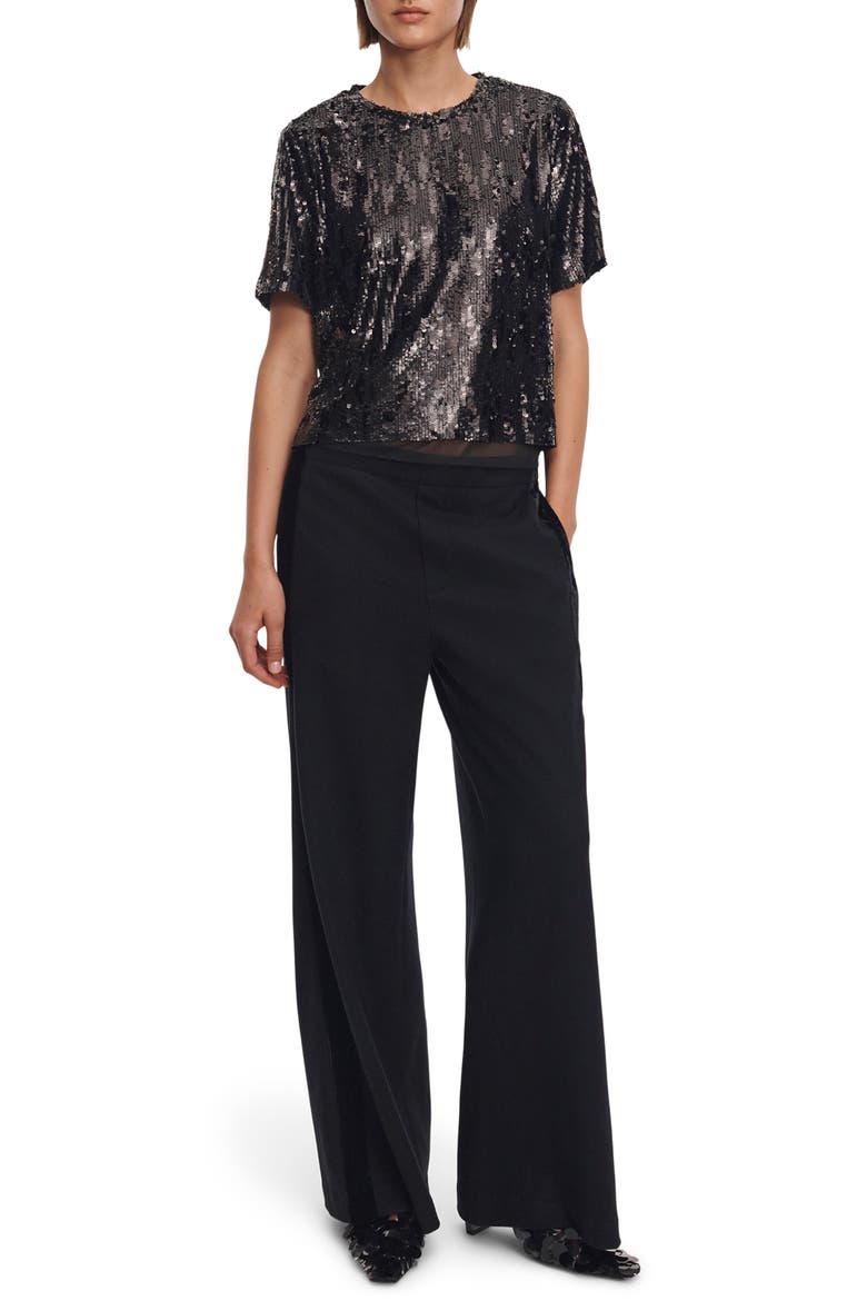 Melanie Wide Leg Wool Track Pants, Alternate, color, BLACK