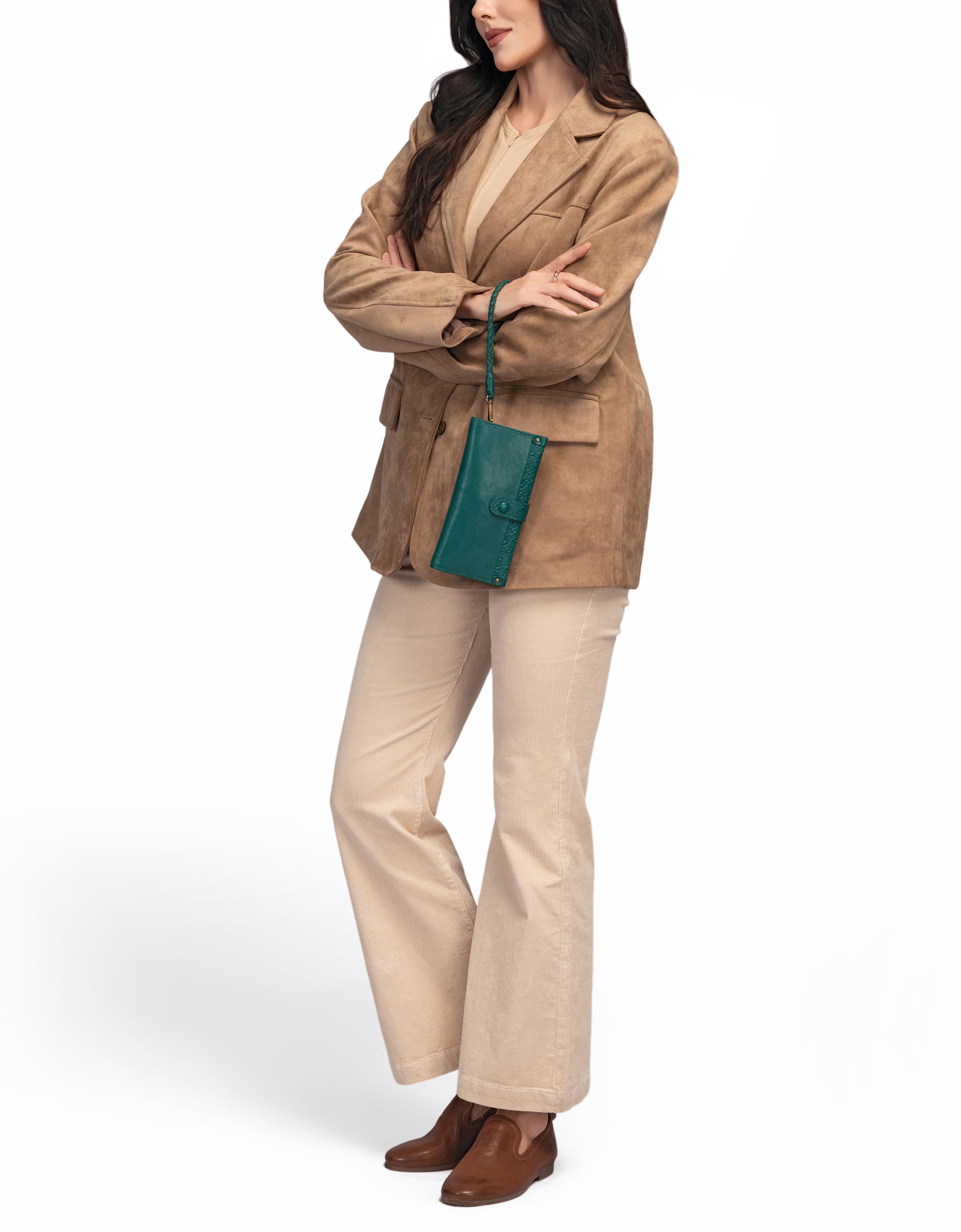 OLD TREND Iris Genuine Leather Modular RFID Wristlet Clutch, Alternate, color, Teal