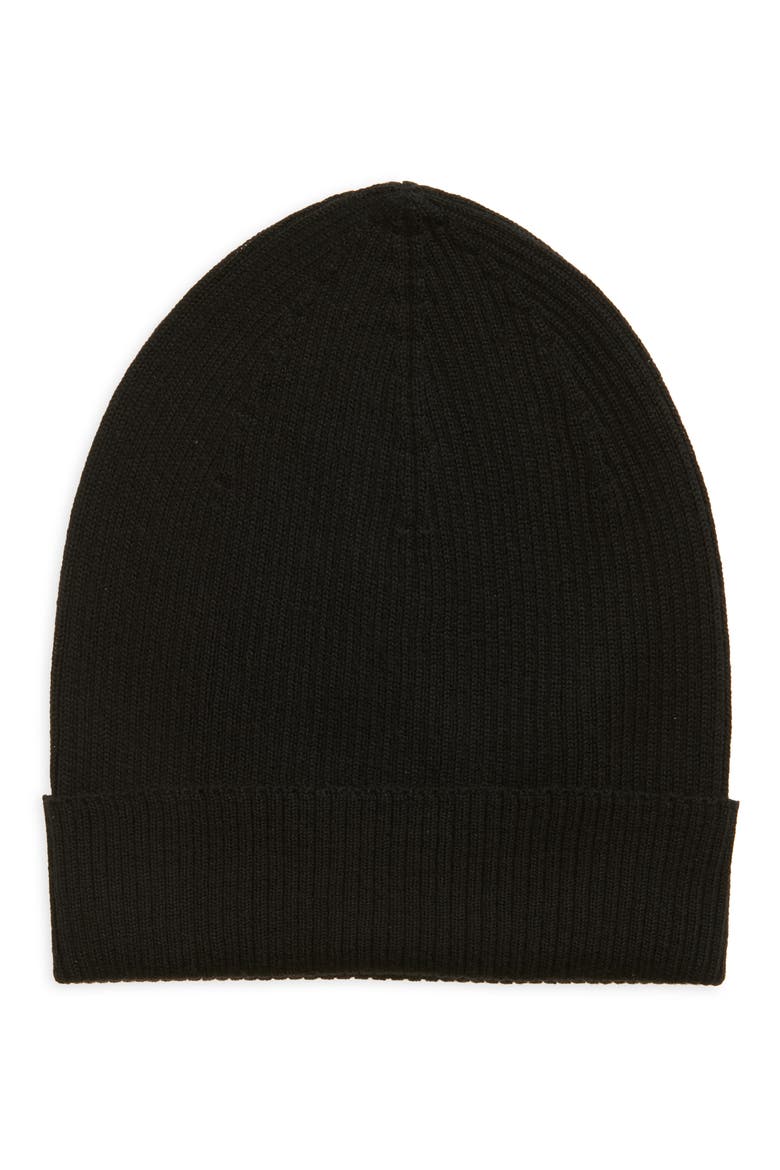 Berretto in Maglia Rib Wool Beanie, Main, color, BLACK
