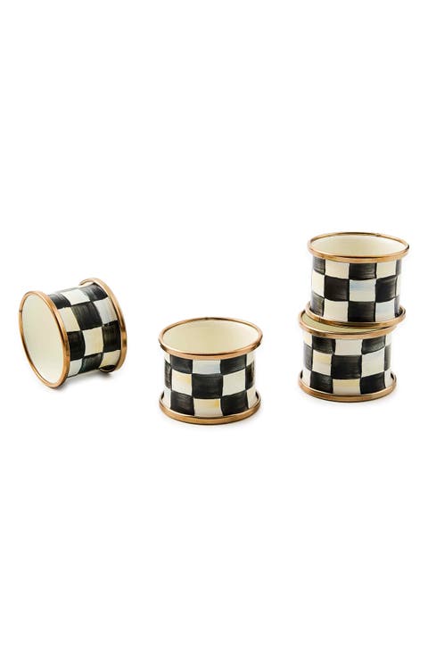 Courtly Check Set of 4 Enameled Steel Napkin Rings