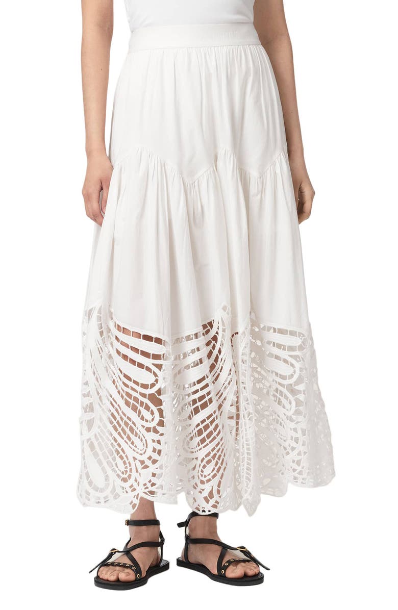 AllSaints Femi Openwork Maxi Skirt, Main, color, Chalk White