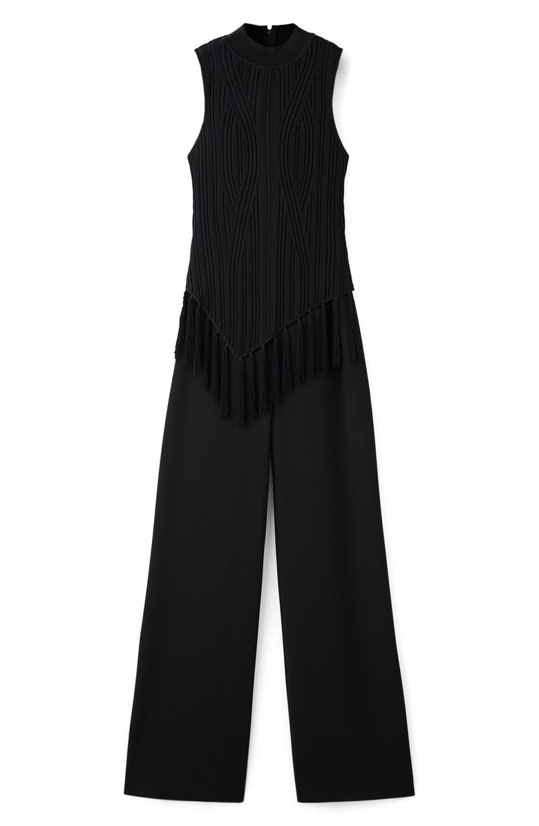 MANGO Fringe Sleeveless Wide Leg Jumpsuit, Alternate, color, Black