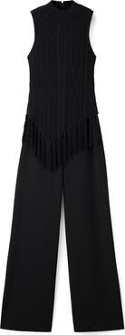 MANGO Fringe Sleeveless Wide Leg Jumpsuit