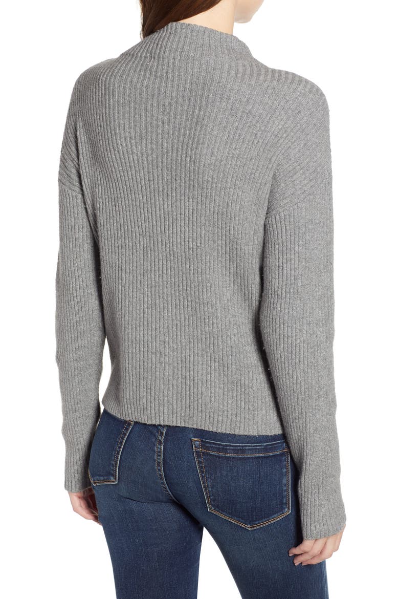 Ribbed Funnel Neck Sweater, Alternate, color, GREY CLOUDY HEATHER