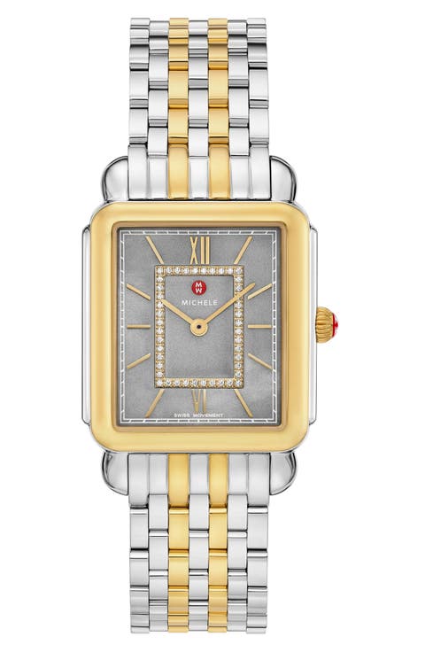 Deco II Two-Tone Diamond Quartz Bracelet Watch, 32mm