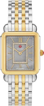 MICHELE Deco II Two-Tone Diamond Quartz Bracelet Watch, 32mm