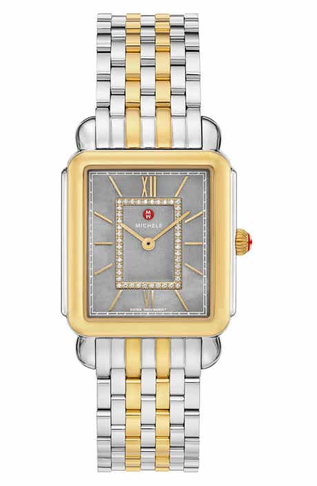 MICHELE Deco II Two-Tone Diamond Quartz Bracelet Watch, 32mm