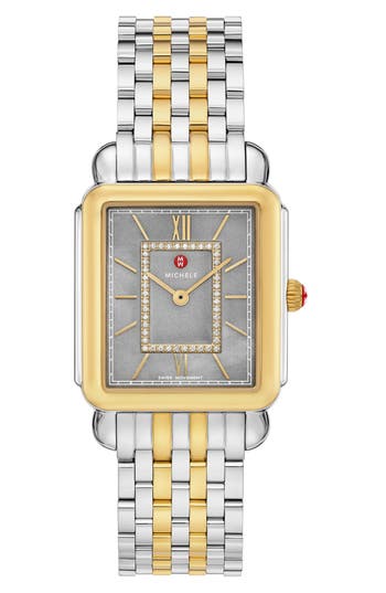 Michele Deco Ii Two-tone Diamond Quartz Bracelet Watch, 32mm In Multi