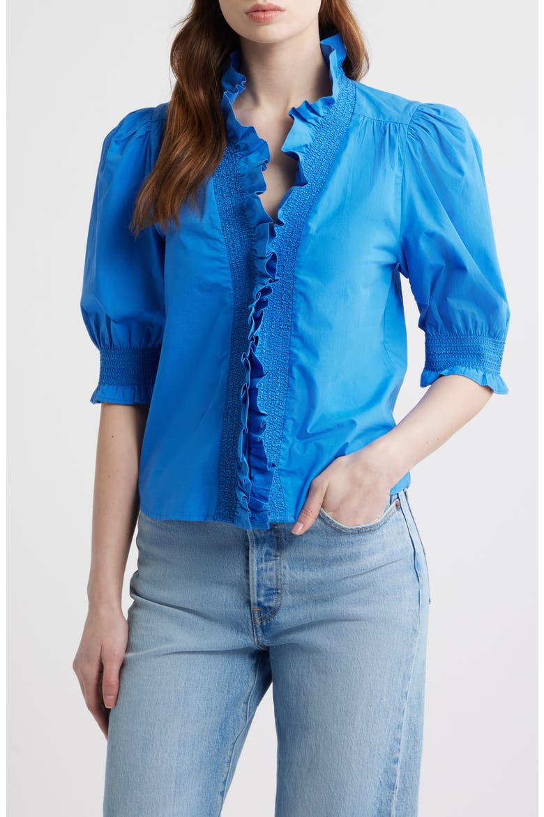 Zuri Ruffle Puff Sleeve Shirt, Main, color, PALACE BLUE