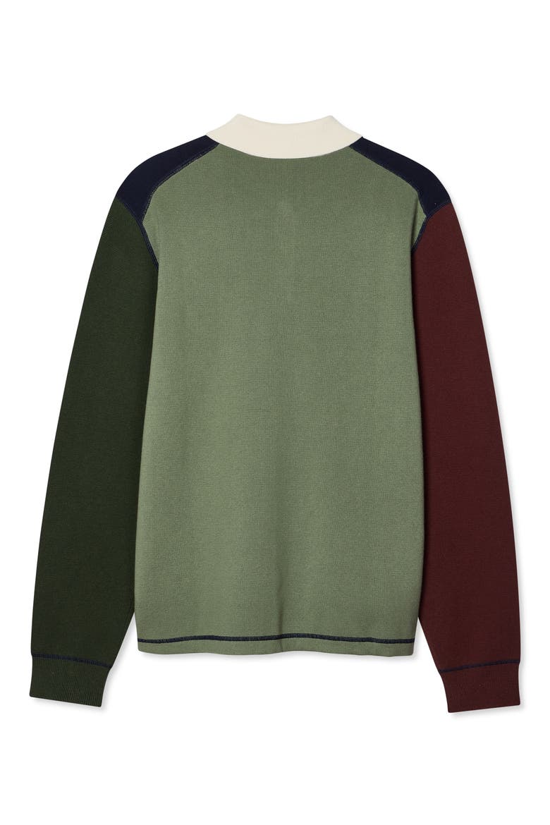 Colorblock Long Sleeve Cotton & Merino Wool Polo Sweater, Alternate, color, VERY DARK NAVY