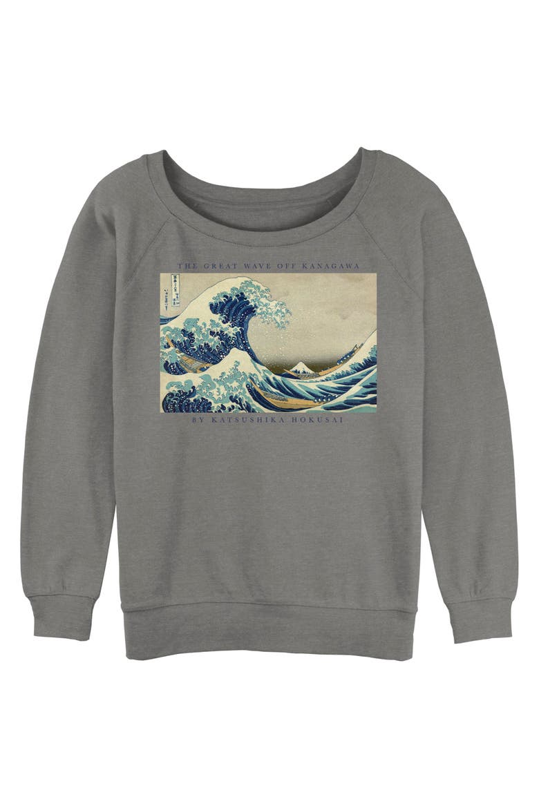 Junior's Lost Gods The Great Wave Off Kanagawa  Sweatshirt, Main, color, Gray Heather
