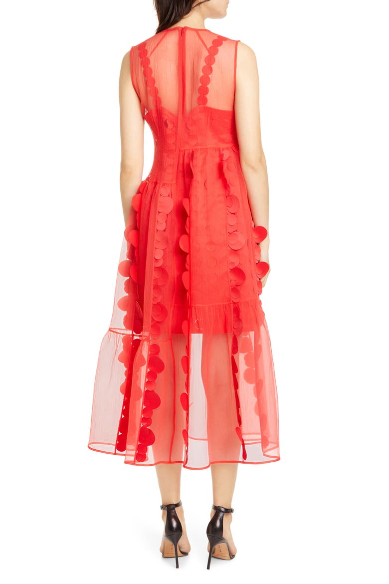 Laser Cut Circle Organza Midi Dress, Alternate, color, RED