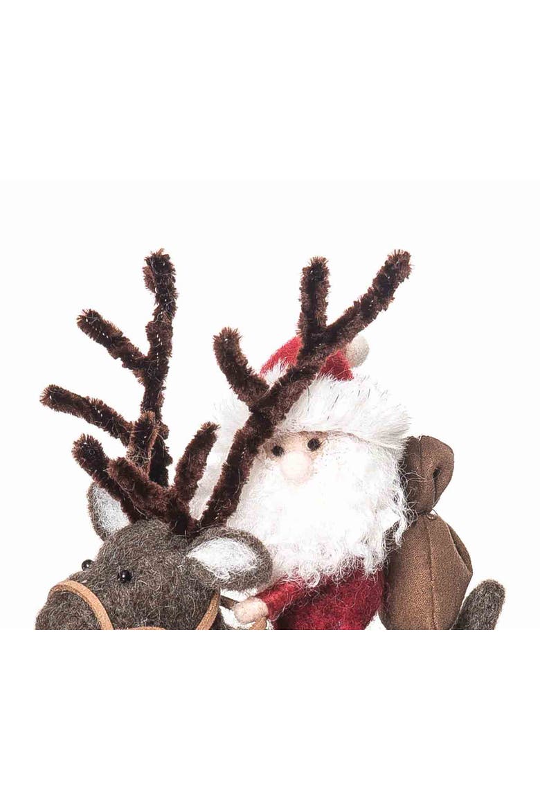 Santa With Reindeer Figurine, Alternate, color, Brown