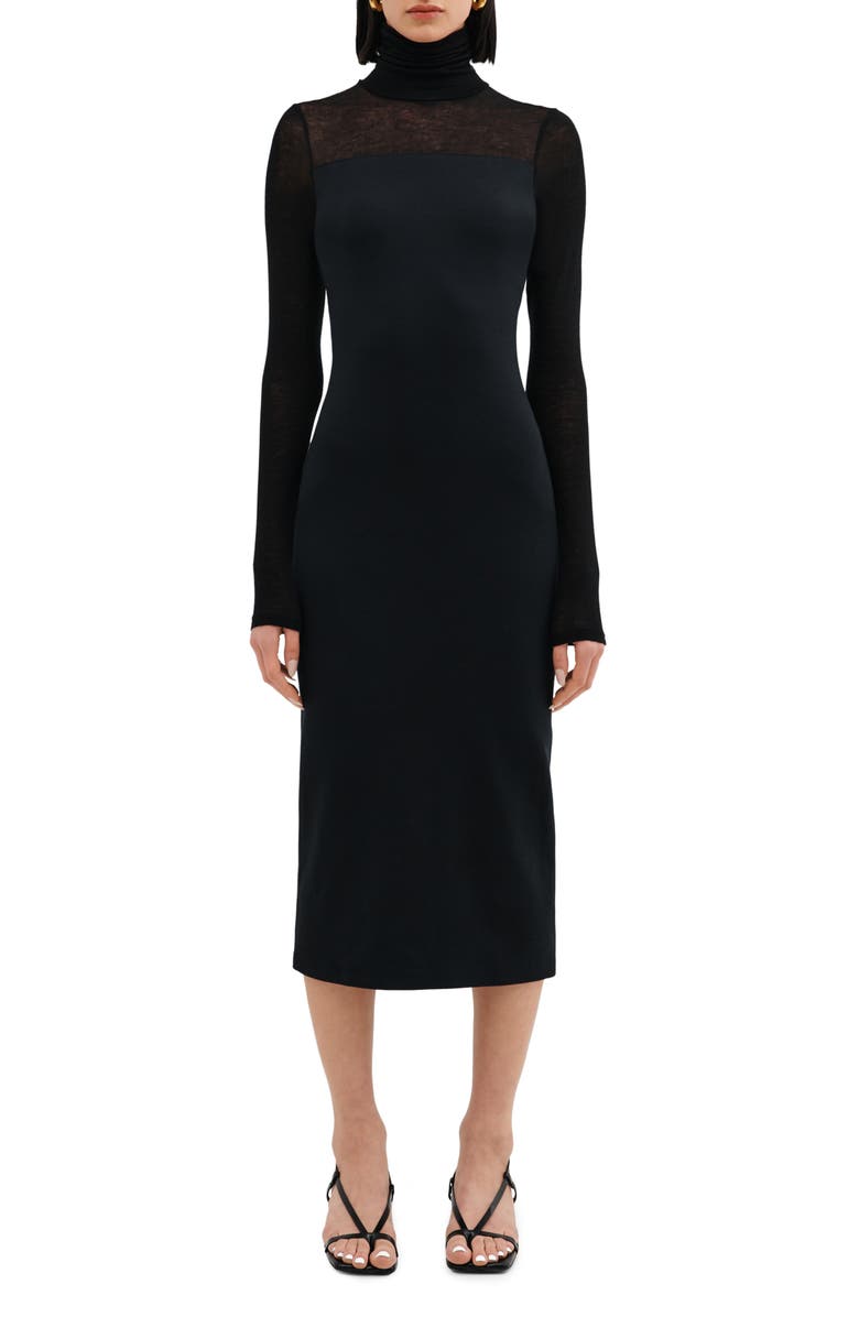 Two Lines by Marcella Toronto Long Sleeve Turtleneck Dress, Main, color, Black