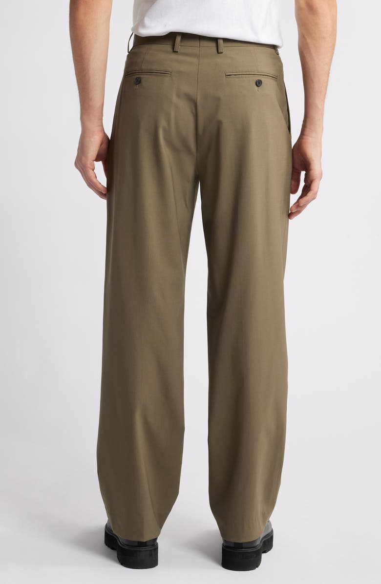 Theory Relaxed Fit Pleated Stretch Wool Dress Pants, Alternate, color, Moss - F03