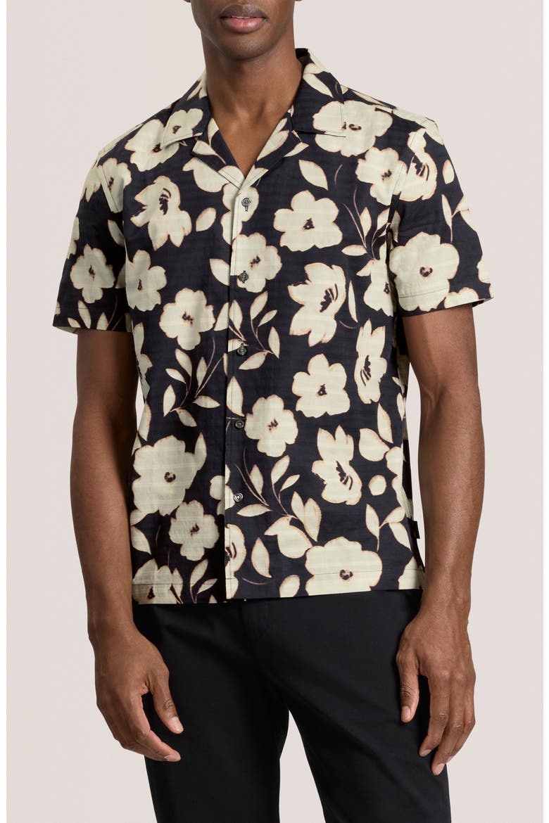 Floral Print Camp Shirt, Main, color, BLACK BEAUTY